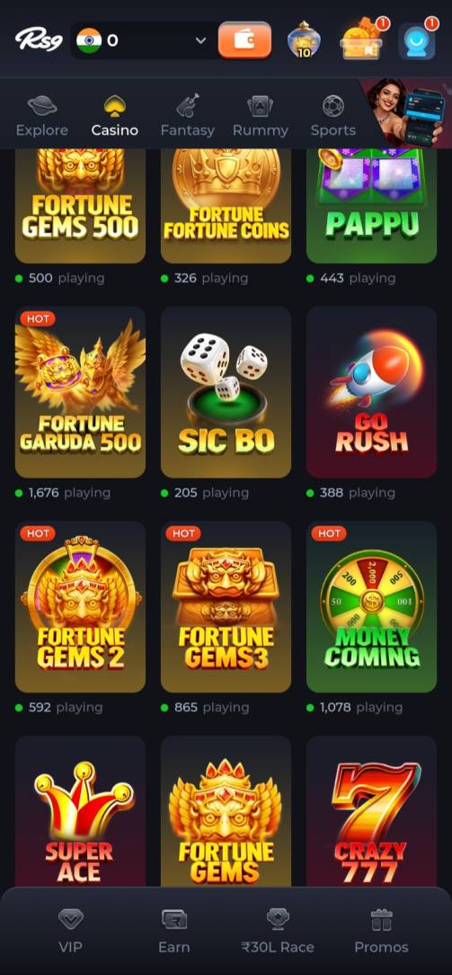 RS9 APK Android installation and mobile gaming interface